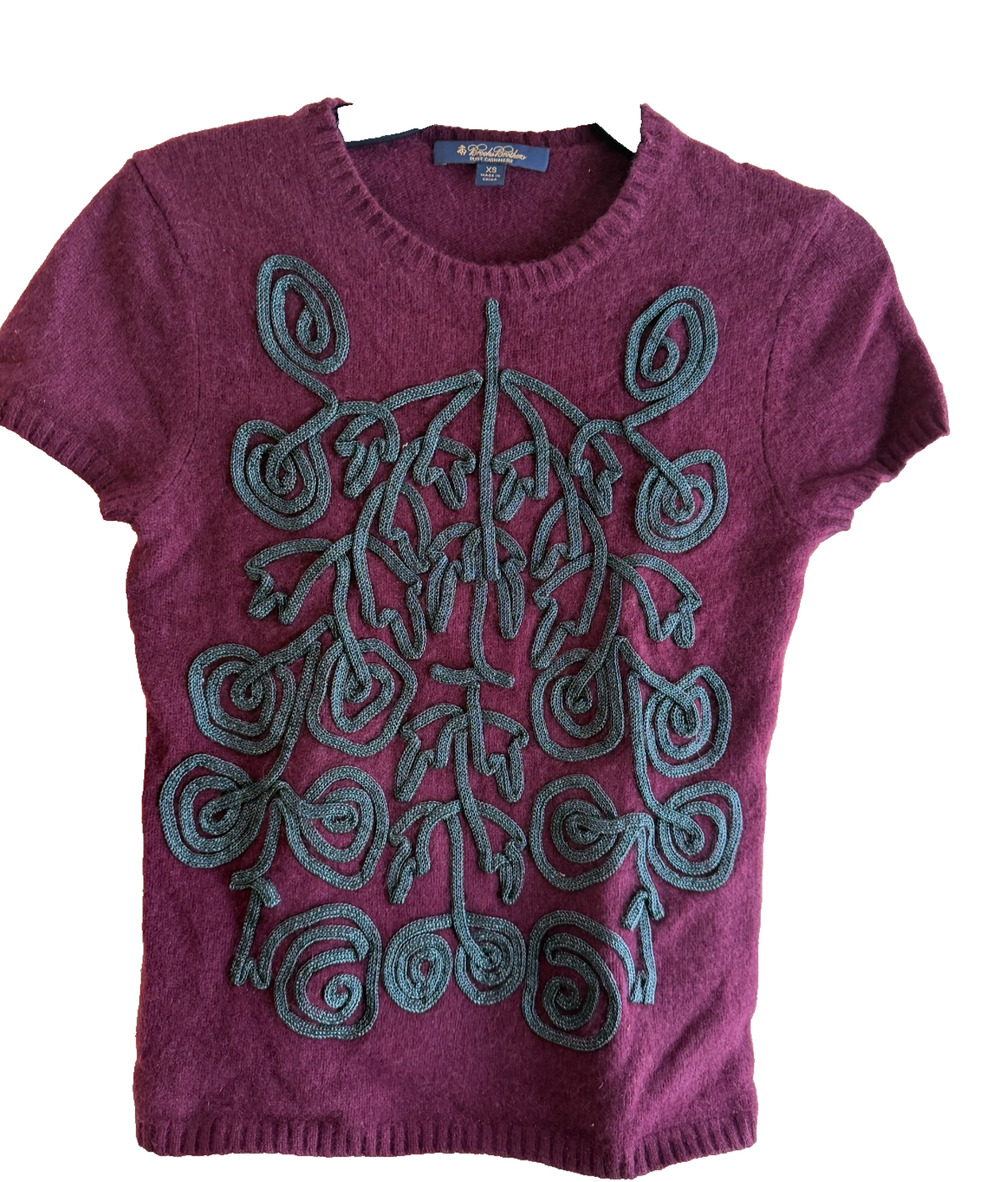 Brooks Brother cashmere burgundy short sleeve metallic embellished sweater Sz-XS
